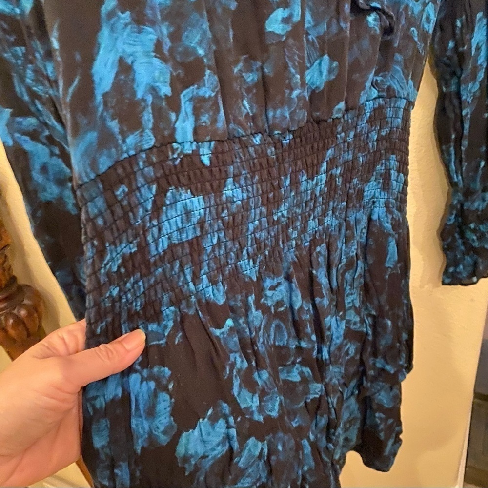 PARKER Women Blue Black Maisy Silk Blend Floral Blouson Dress Size Large - Picture 5 of 10
